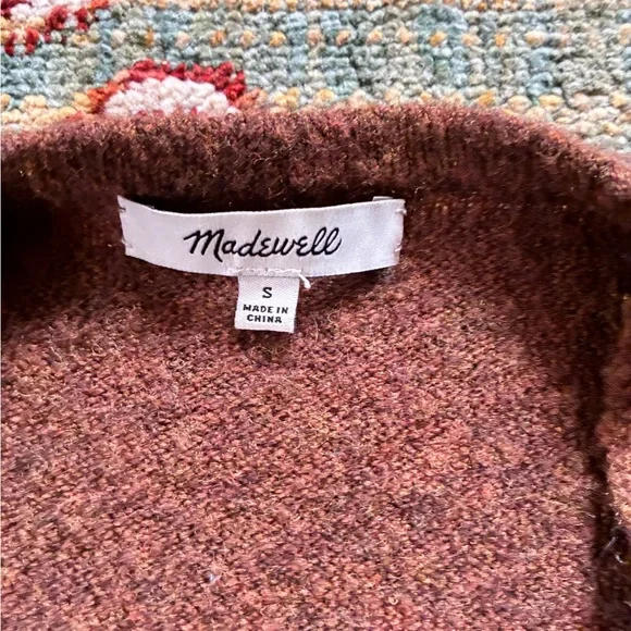 Madewell Ryder Cardigan Chestnut Brown Merino Alpaca Blend Open Front Pockets - Picture 3 of 5